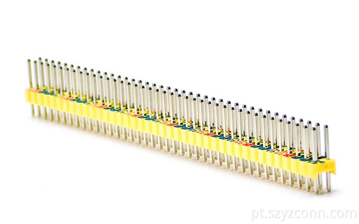 Conector de cabeçote de pino colorido passo de 2,54 mm fileira dupla reta SQ0,64 mm H: 2,5 mm 2*40P 2.54mm Pitch Colored Pin Header Connector Dual Row Straight SQ0.64mm H:2.5mm 2*40P